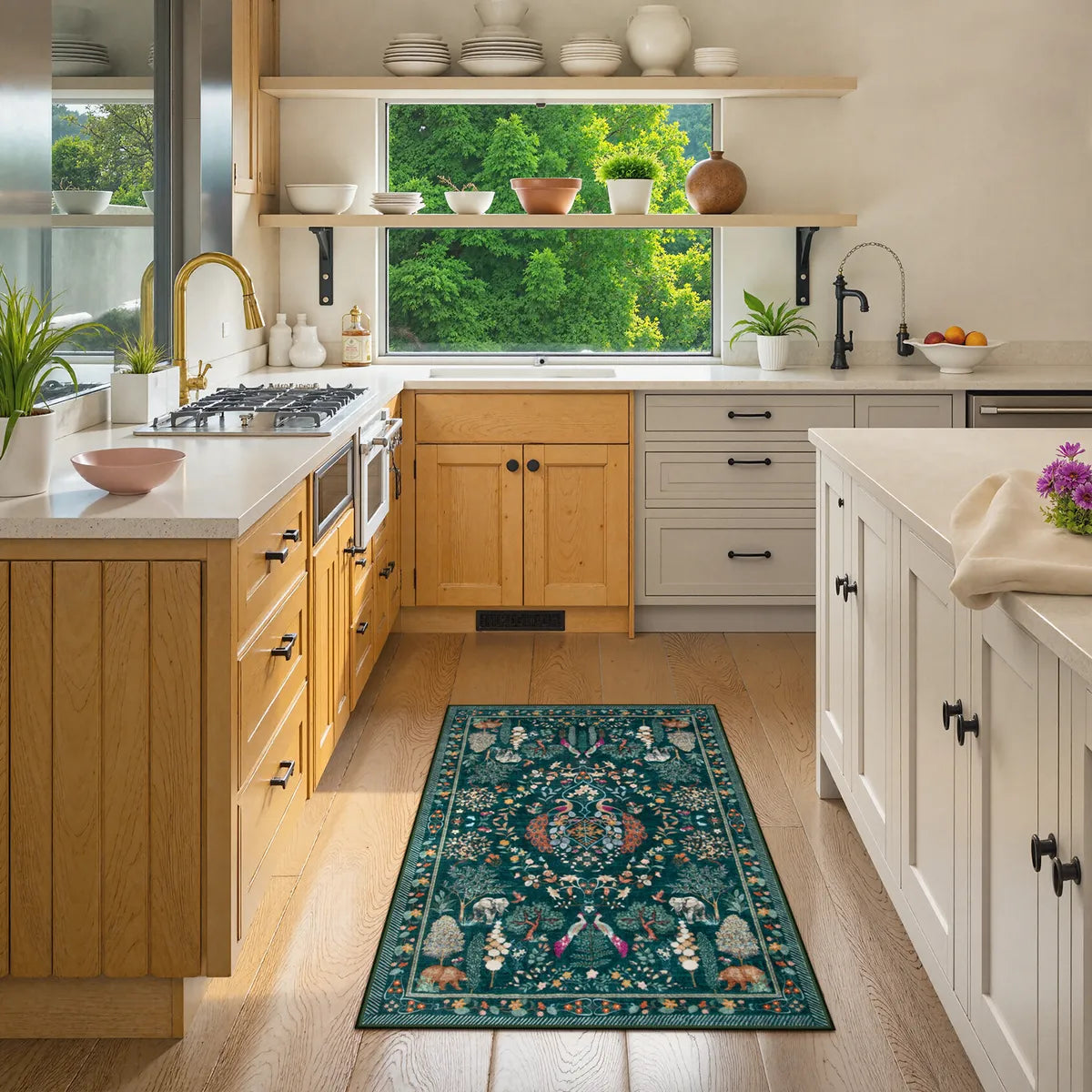 Avine Washable Bohemian Botanical Animals Green Rug Rugs Lahome