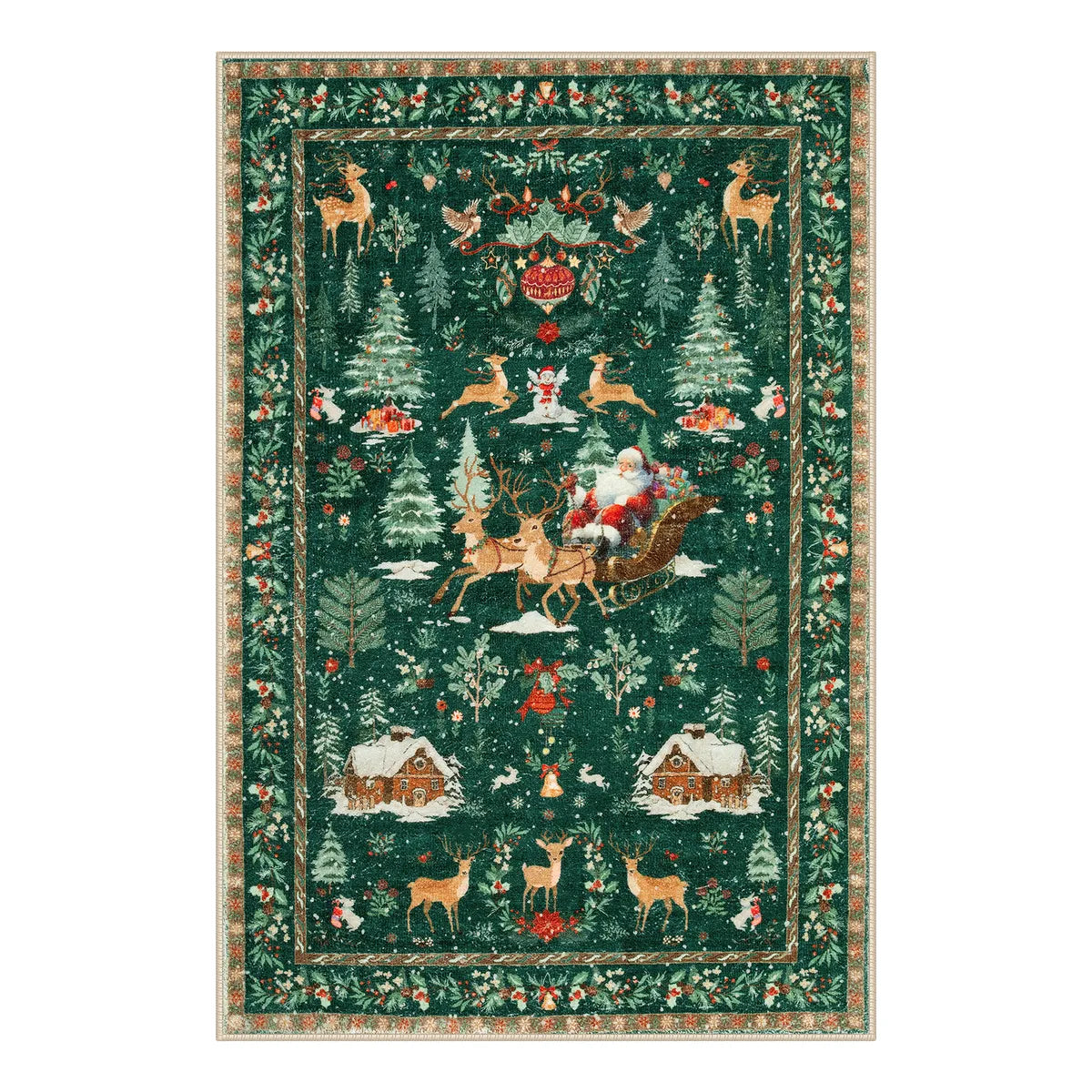 Christmas Washable Tree and Santa Green Rug Area Rugs Lahome