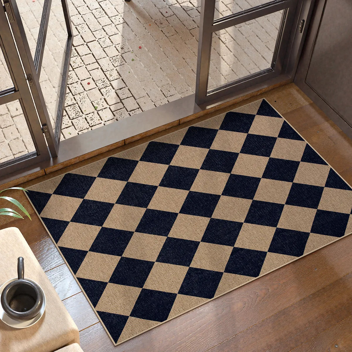 Coline Washable Geometric Checkered Easy Jute Dark Brown Indoor/Outdoor Rug Easy Jute Area Rug Lahome 2' x 3'