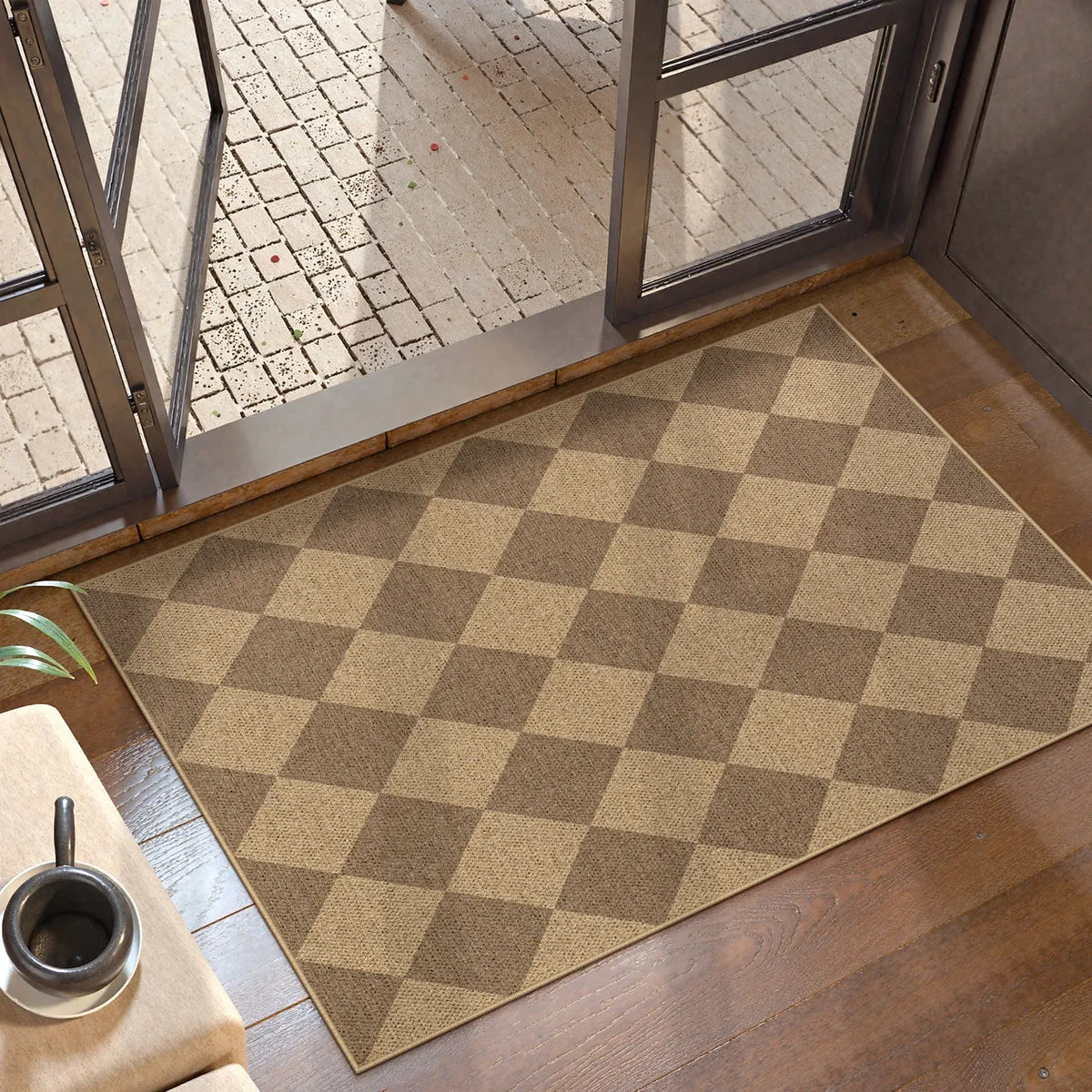 Coline Washable Geometric Checkered Easy Jute Khaki Indoor/Outdoor Rug Easy Jute Area Rug Lahome 2' x 3'