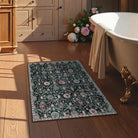 Elise Washable Ultra-thin Transitional Vintage Floral Moroccan Trellis Black Rug Area Rugs Lahome