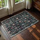 Elise Washable Ultra-thin Transitional Vintage Floral Moroccan Trellis Black Rug Area Rugs Lahome 2' x 3'