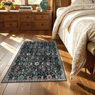 Elise Washable Ultra-thin Transitional Vintage Floral Moroccan Trellis Black Rug Area Rugs Lahome