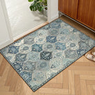 Elise Washable Ultra-thin Transitional Vintage Floral Moroccan Trellis Blue Rug Area Rugs Lahome