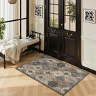 Elise Washable Ultra-thin Transitional Vintage Floral Moroccan Trellis Grey Rug Area Rugs Lahome