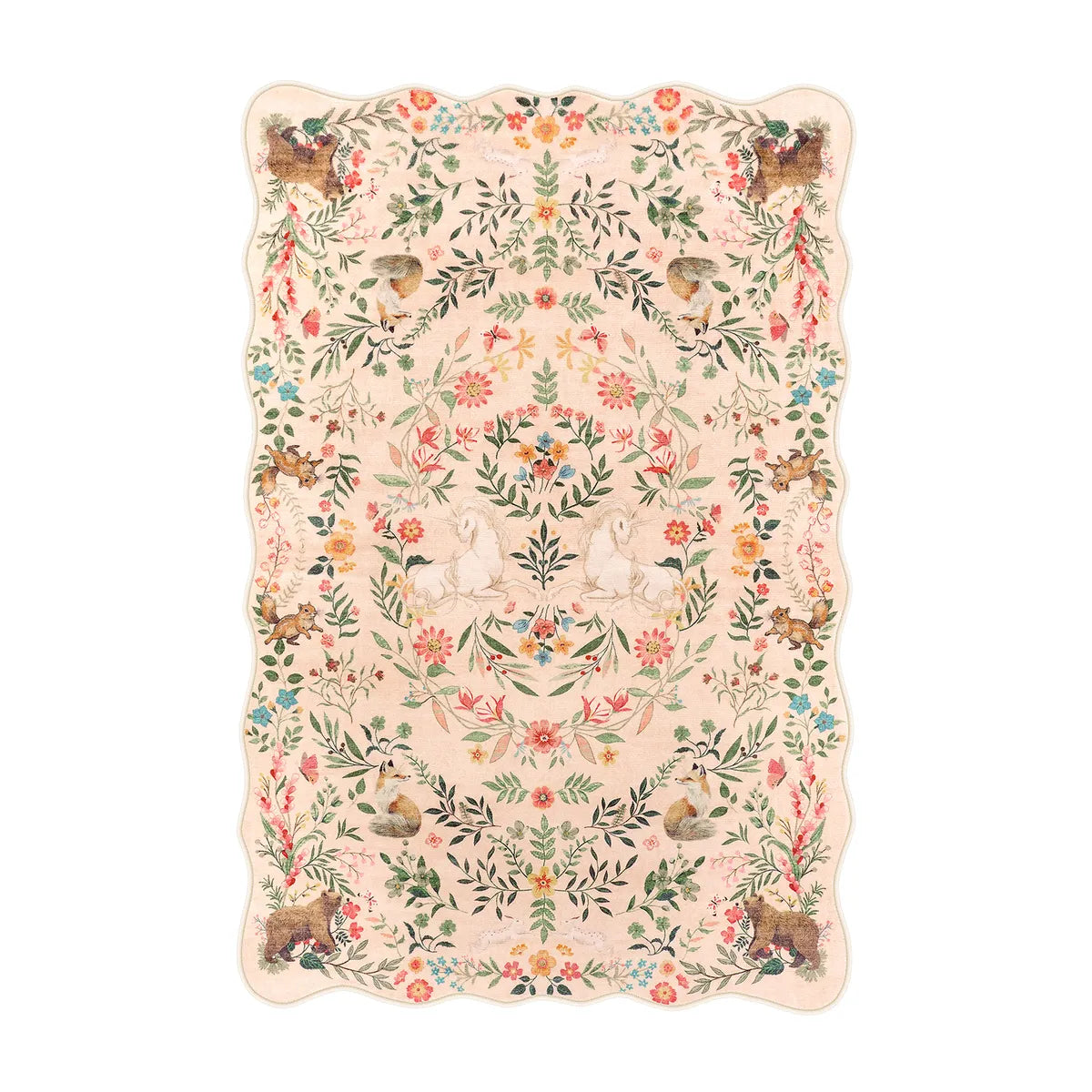 Elysia Washable Maximalist Unicorn Garden Pink Rug Area Rugs Lahome