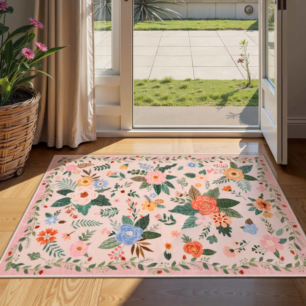 Fleurin Washable Floral Garden Pink Rug Area Rugs Lahome 2' x 3'