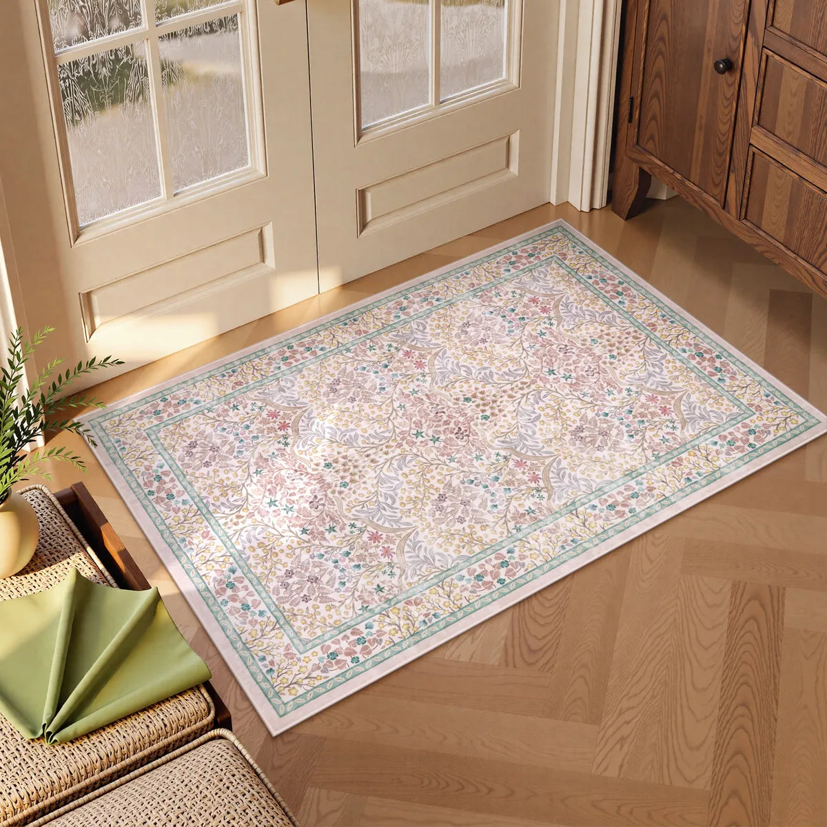 Giverny Washable Maximalism Vintage French Floral Pink Rug Rugs Lahome 2' x 3'