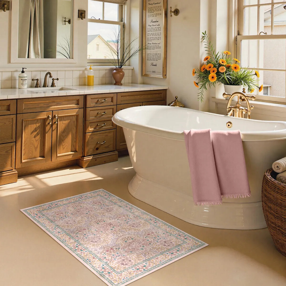 Giverny Washable Maximalism Vintage French Floral Pink Rug Rugs Lahome