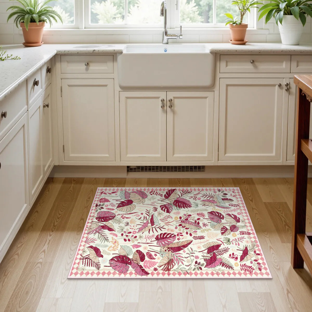 Herbier Washable Botanical Leaf Pink Rug Rugs Lahome