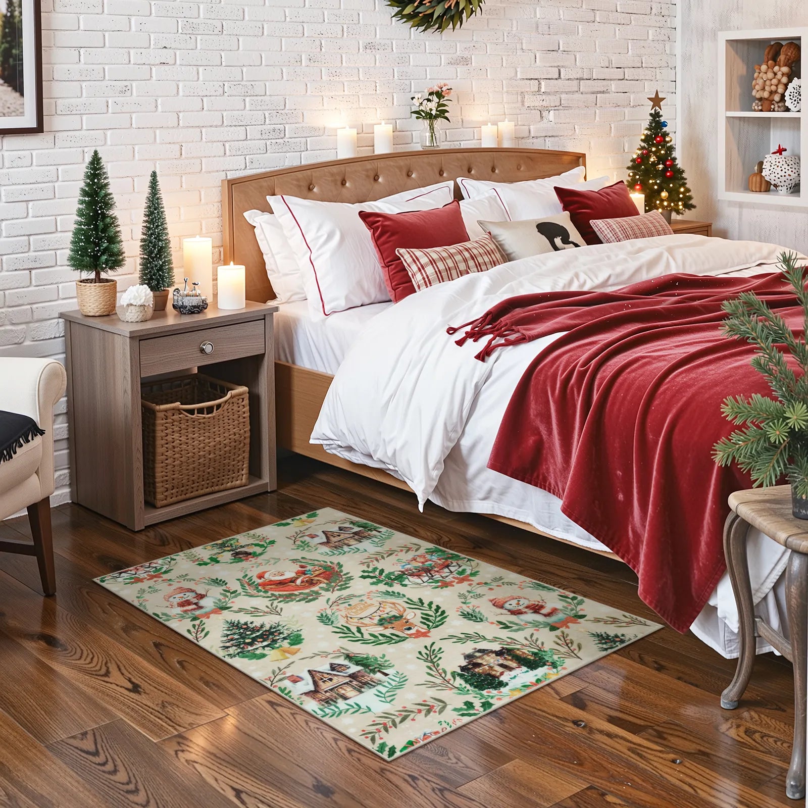 Laure Christmas Washable Garland Santa Sleigh Beige Rug Runner Rugs Lahome