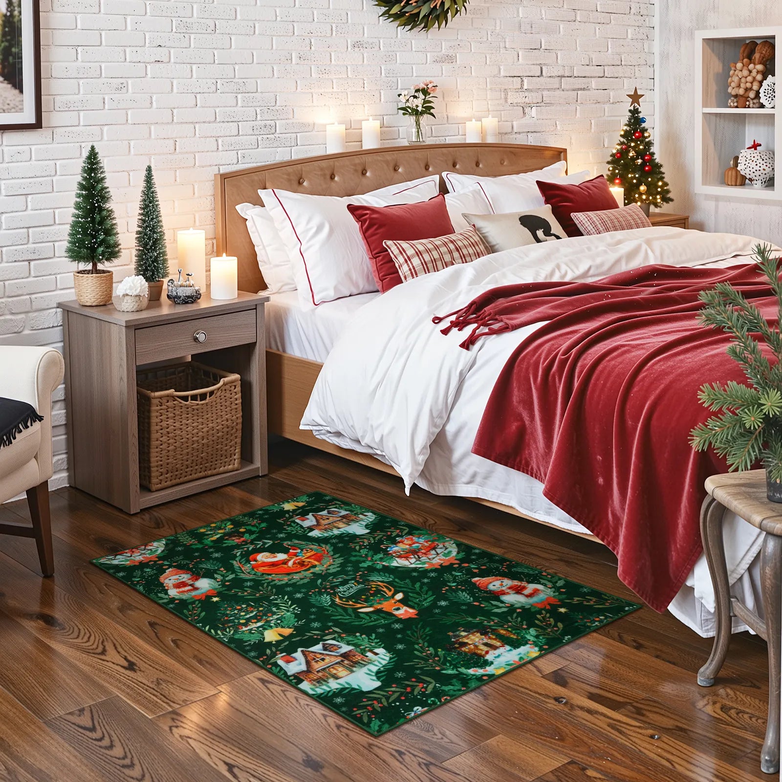 Laure Christmas Washable Garland Santa Sleigh Green Rug Runner Rugs Lahome
