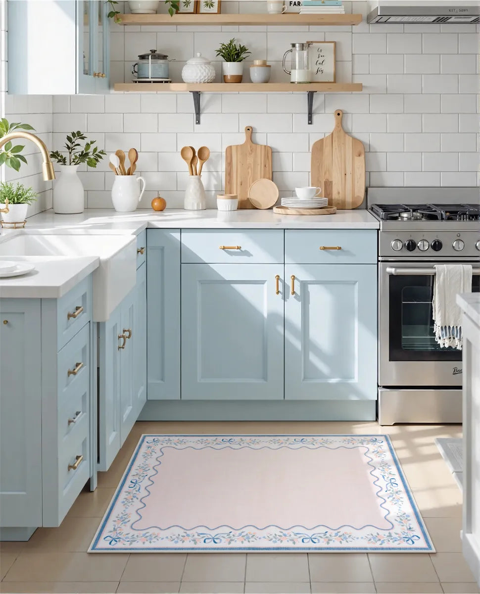 Maelis Washable Vintage Ribbon Pink Rug Rugs Lahome