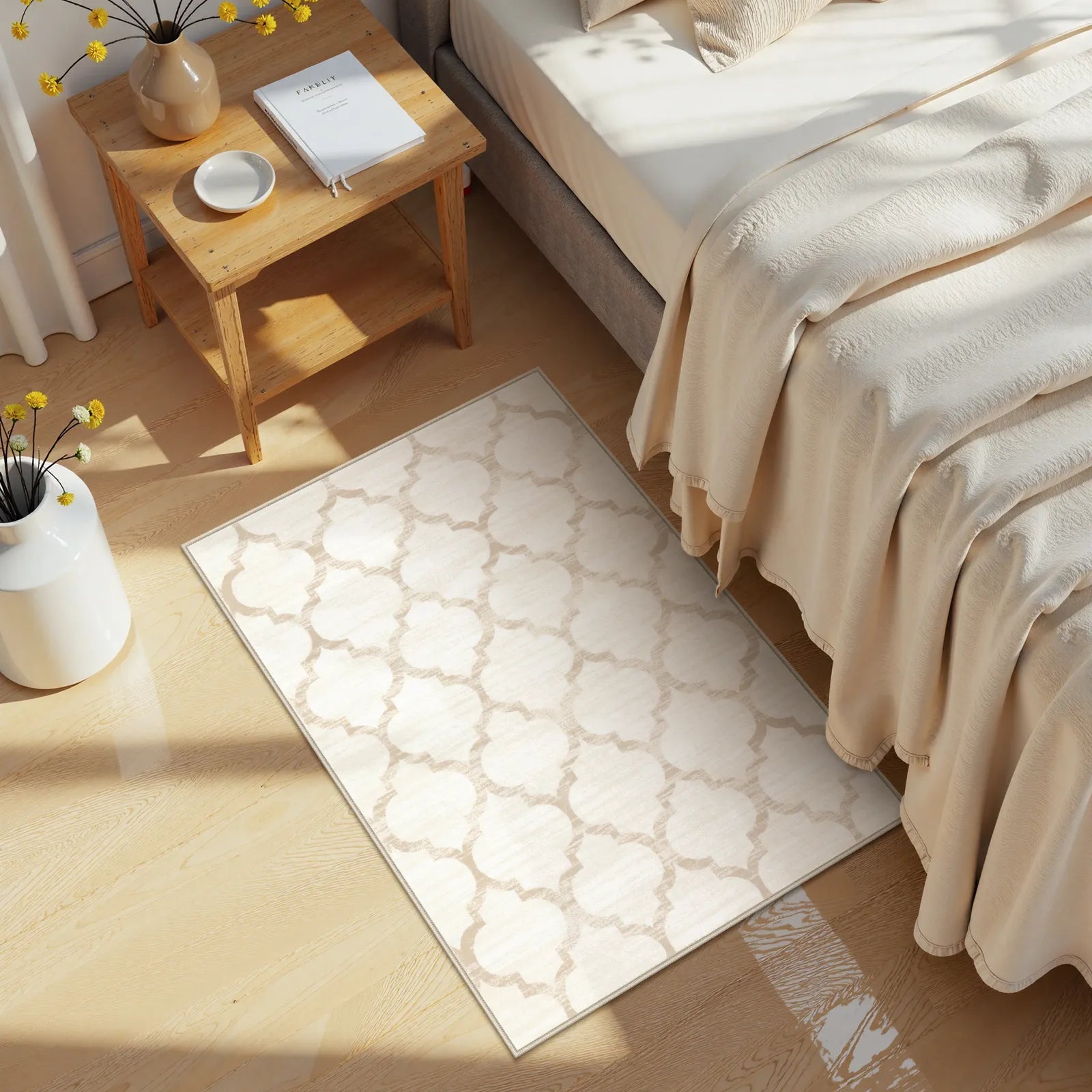Meline Washable Classic Moroccan Trellis Beige & Taupe Rug Area Rugs Lahome