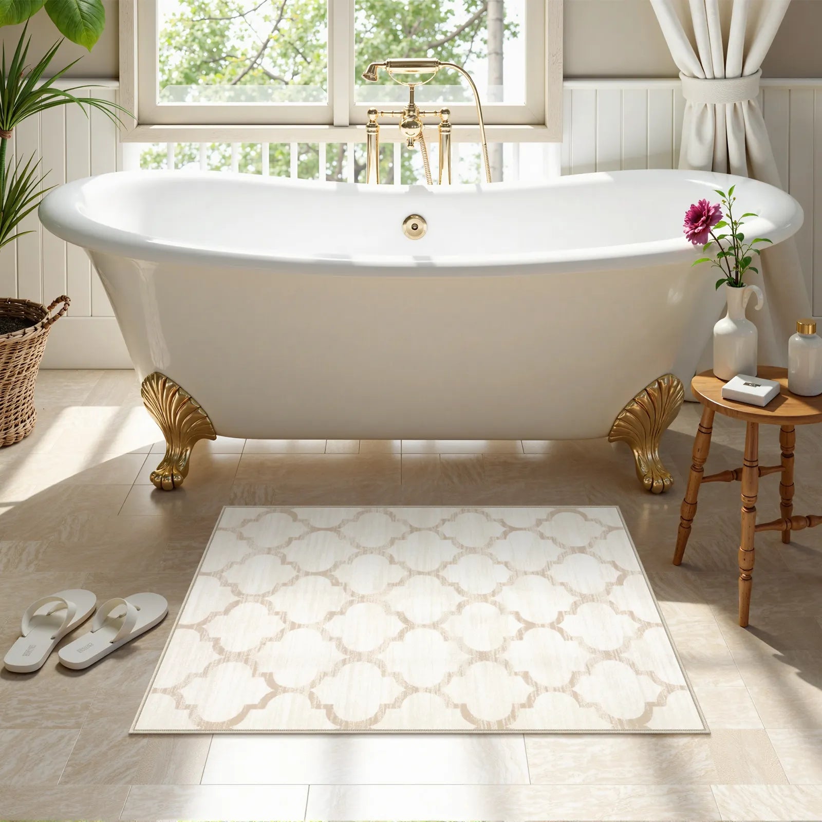Meline Washable Classic Moroccan Trellis Beige & Taupe Rug Area Rugs Lahome