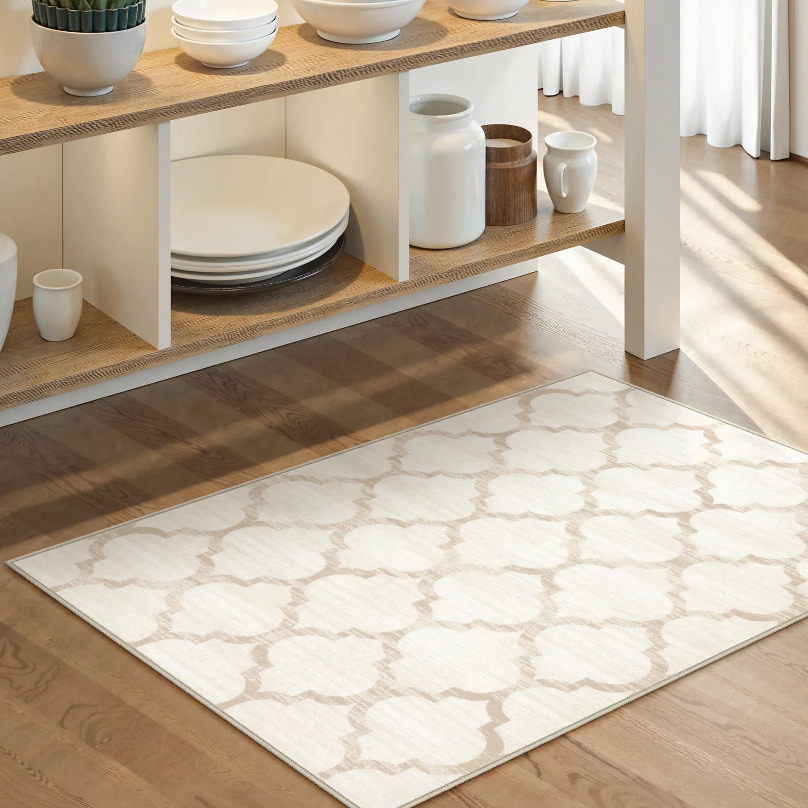 Meline Washable Classic Moroccan Trellis Beige & Taupe Rug Area Rugs Lahome