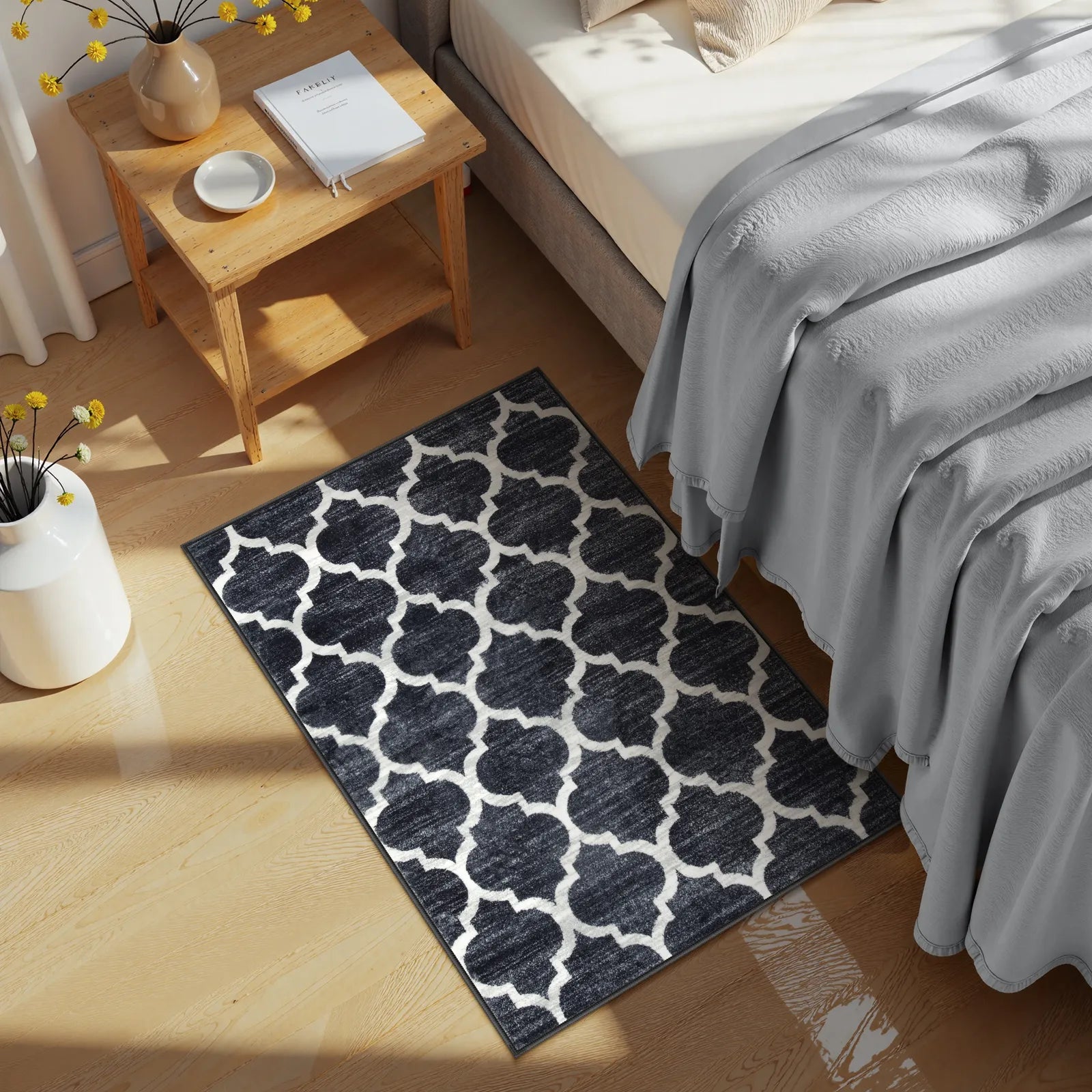 Meline Washable Classic Moroccan Trellis Black Rug Area Rugs Lahome