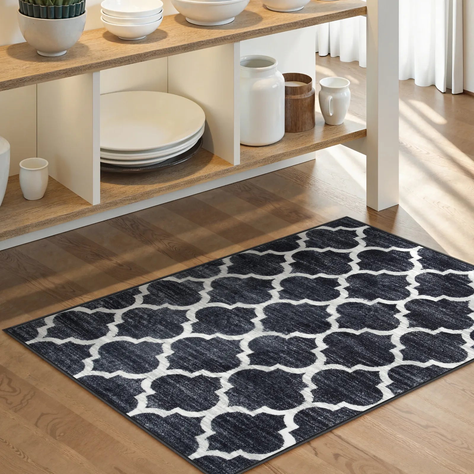 Meline Washable Classic Moroccan Trellis Black Rug Area Rugs Lahome 2' x 3'