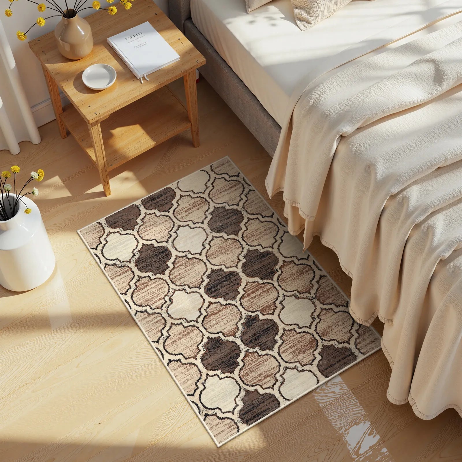 Meline Washable Classic Moroccan Trellis Coffee & Taupe Rug Area Rugs Lahome