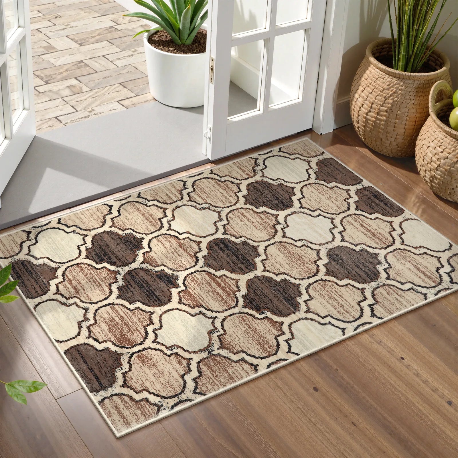 Meline Washable Classic Moroccan Trellis Coffee & Taupe Rug Area Rugs Lahome 2' x 3'