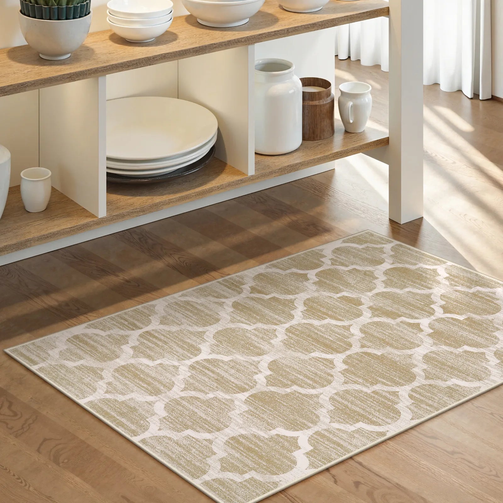 Meline Washable Classic Moroccan Trellis Taupe & Khaki Rug Area Rugs Lahome 2' x 3'