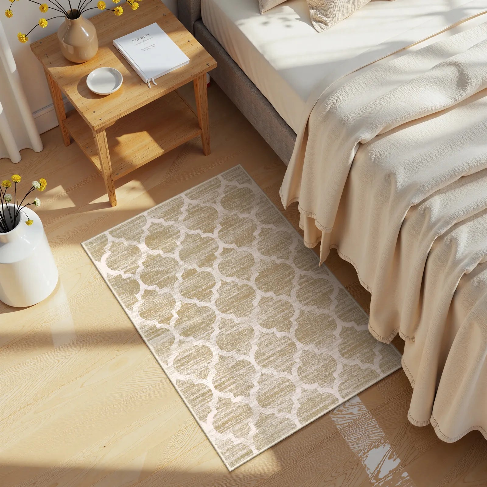 Meline Washable Classic Moroccan Trellis Taupe & Khaki Rug Area Rugs Lahome