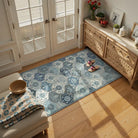 Elise Washable Ultra-thin Transitional Vintage Floral Moroccan Trellis Blue Rug Area Rugs Lahome