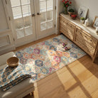 Elise Washable Ultra-thin Transitional Vintage Floral Moroccan Trellis Red & Orange Rug Area Rugs Lahome 2' x 4'