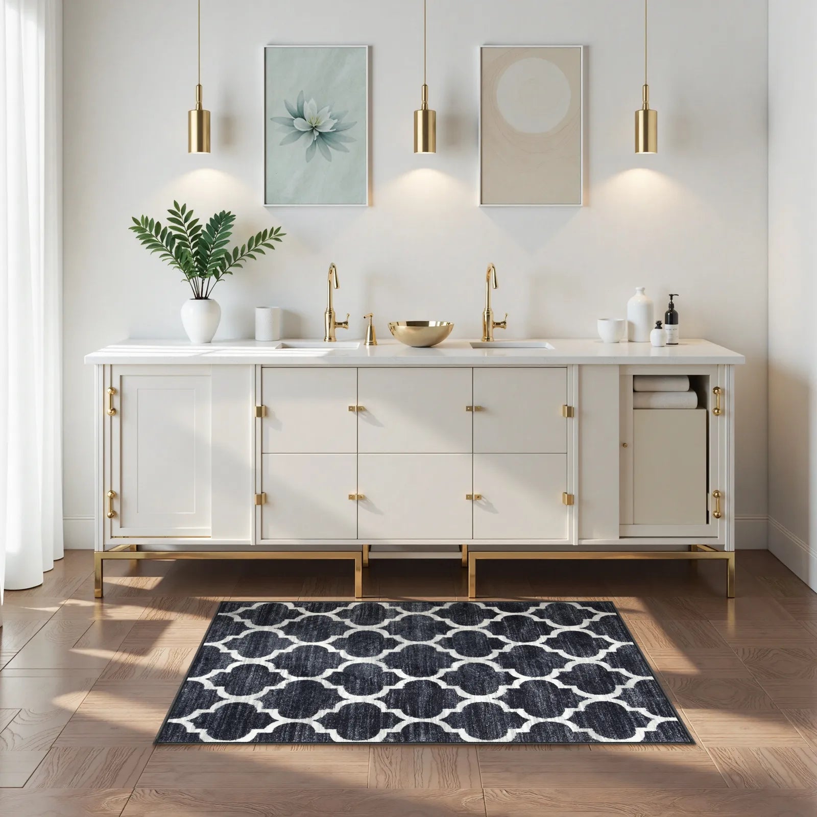Meline Washable Classic Moroccan Trellis Black Rug Area Rugs Lahome