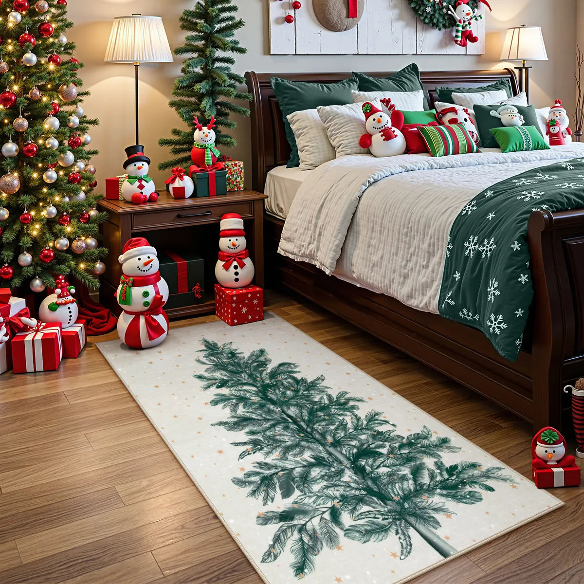 Christmas Washable Tree and Snowflake Beige Rug Area Rugs Lahome 2' x 4'