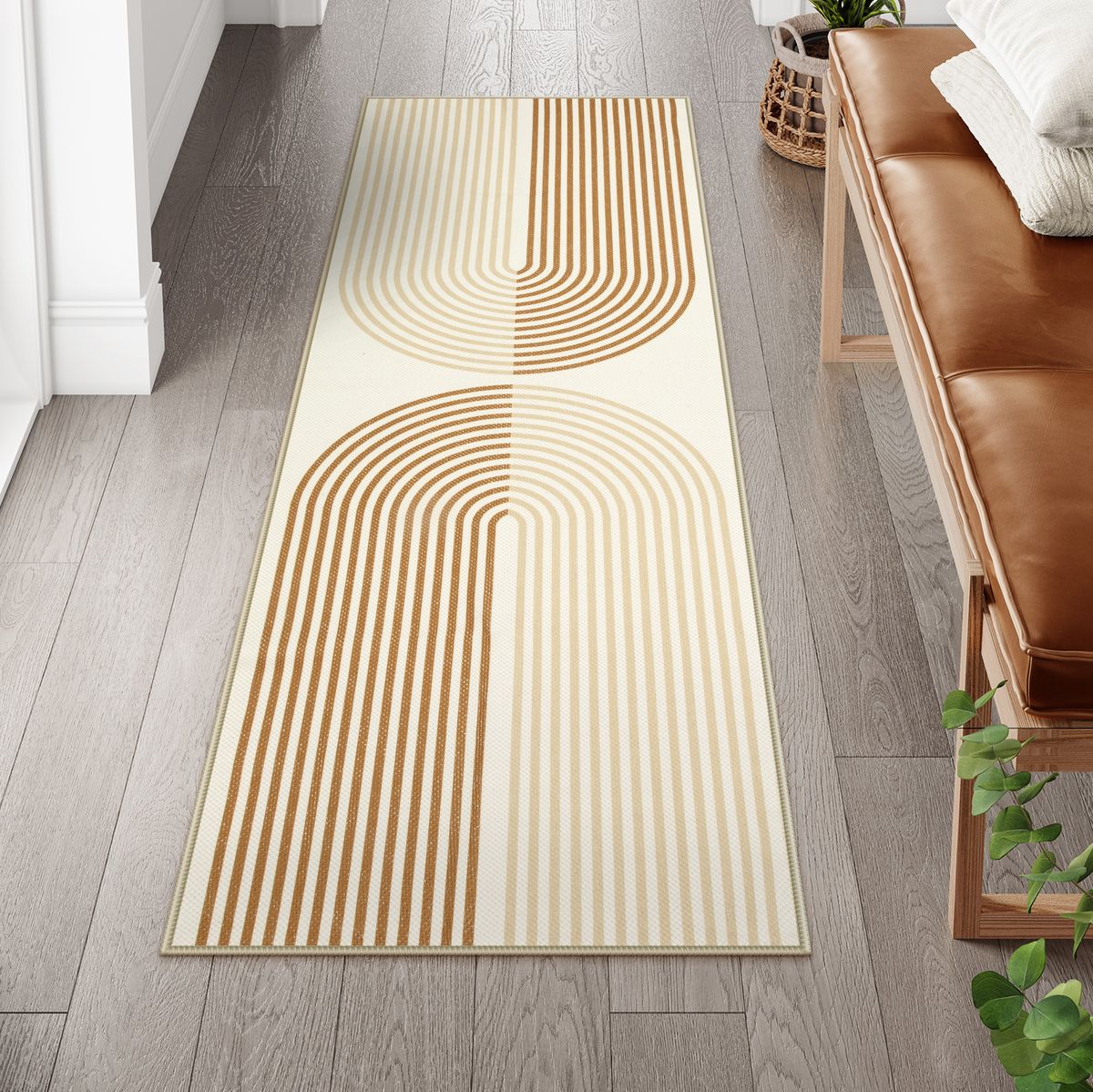 Sarrah Washable Modern Minimalism Rainbow Khaki Runner Rug Runner Rugs Lahome