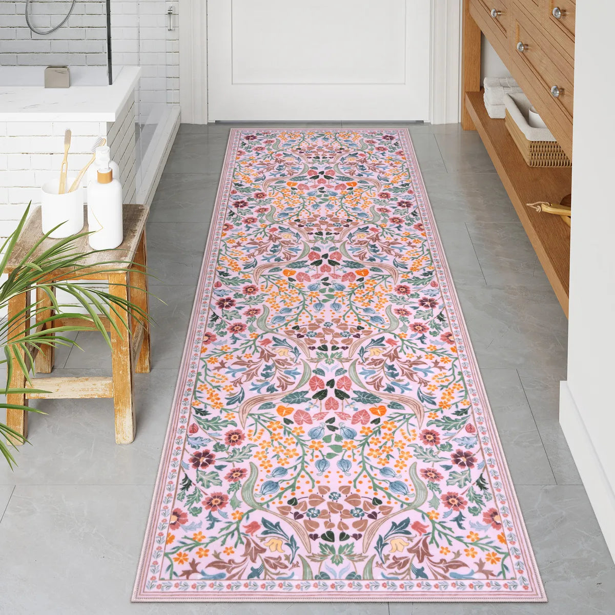 Claude Washable Maximalism Vibrant Blossom Floral Pink Rug Clearance Rugs Lahome