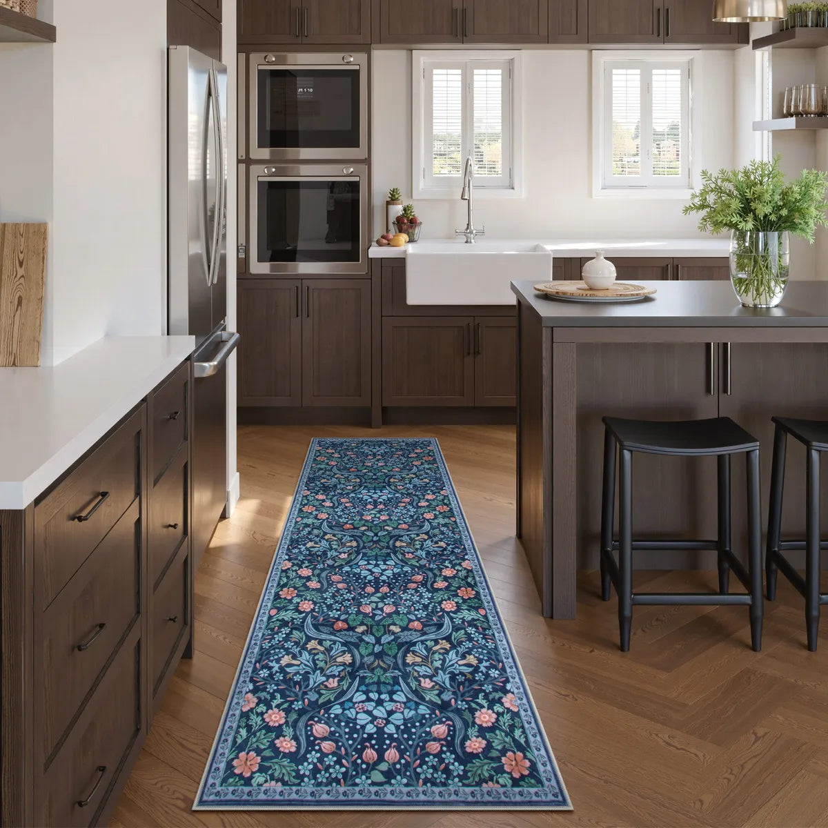 Claude Washable Maximalism Vibrant Floral Blue Rug Area Rugs Lahome