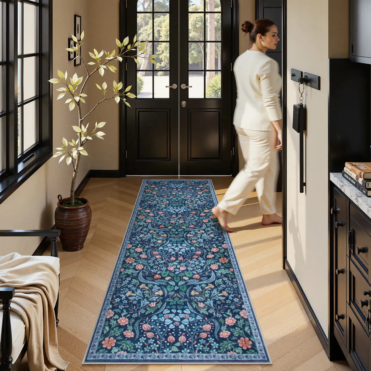 Claude Washable Maximalism Vibrant Floral Blue Rug Area Rugs Lahome 2' x 6'