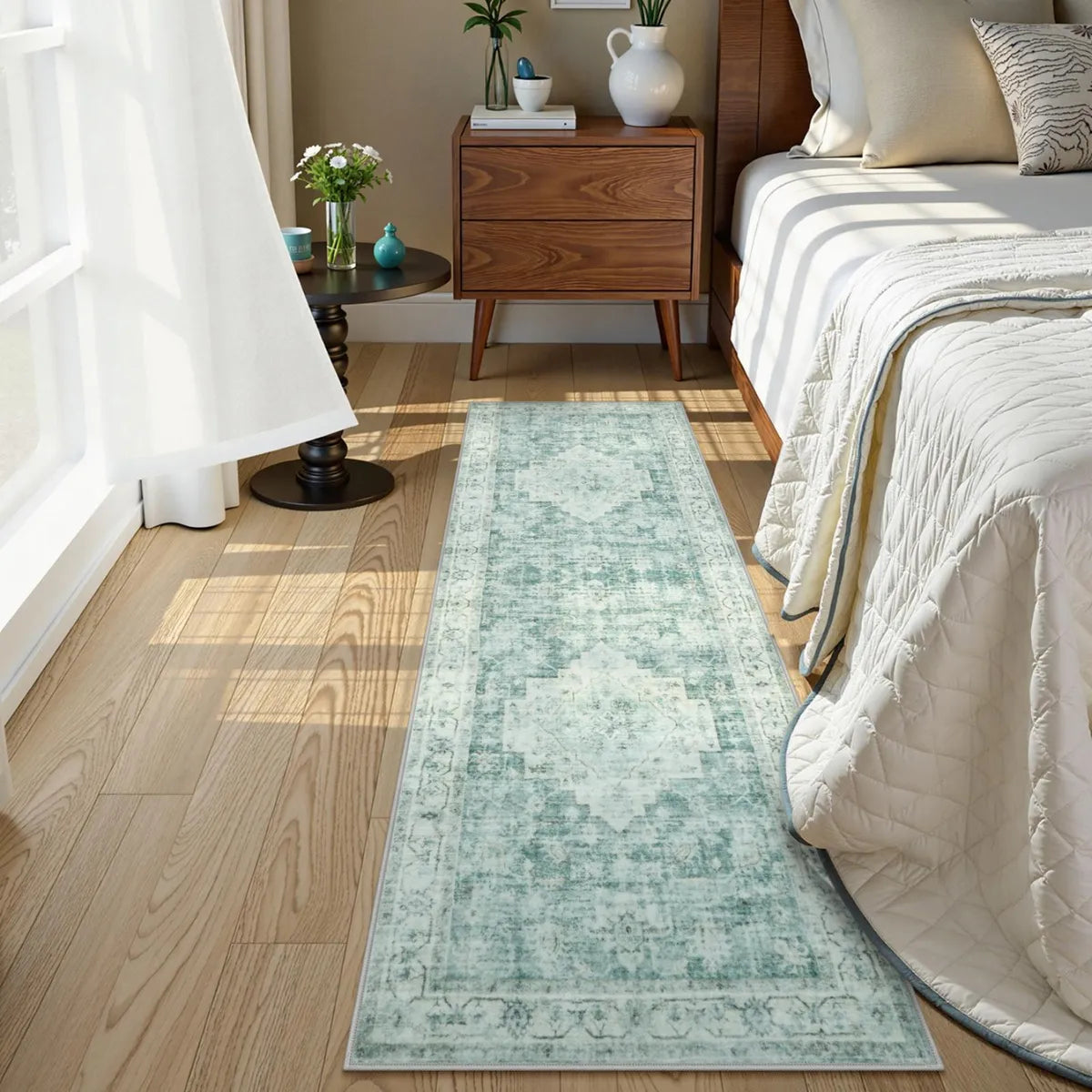 Alene Washable Vintage Medallion Floral Green Rug Area Rugs Lahome 2.5' x 8'
