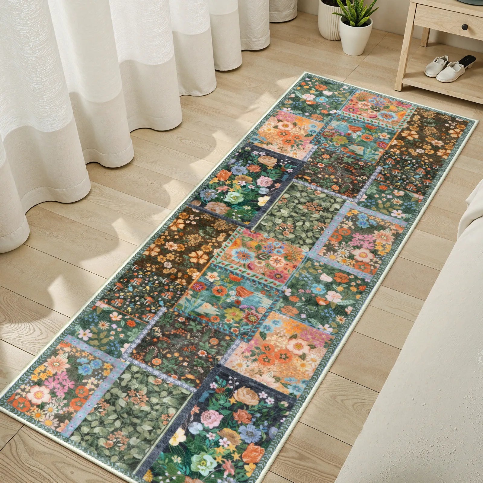Amour Washable Boho Patchwork Floral Colorful Rug Rugs Lahome 2' x 6'