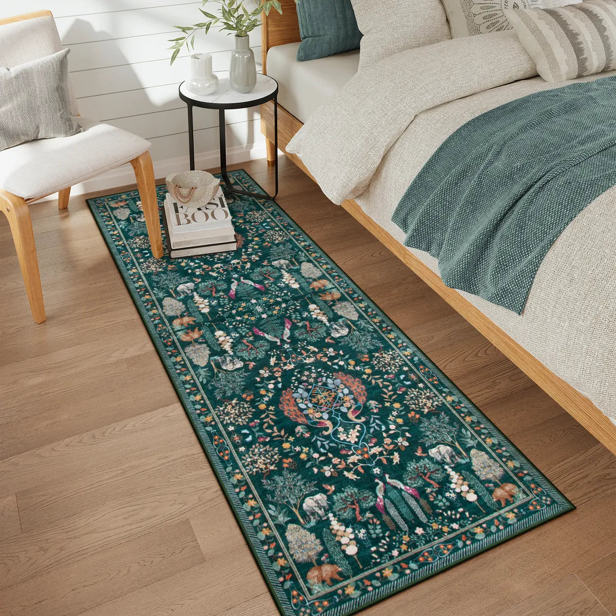 Avine Washable Bohemian Botanical Animals Green Rug Rugs Lahome 2' x 6'