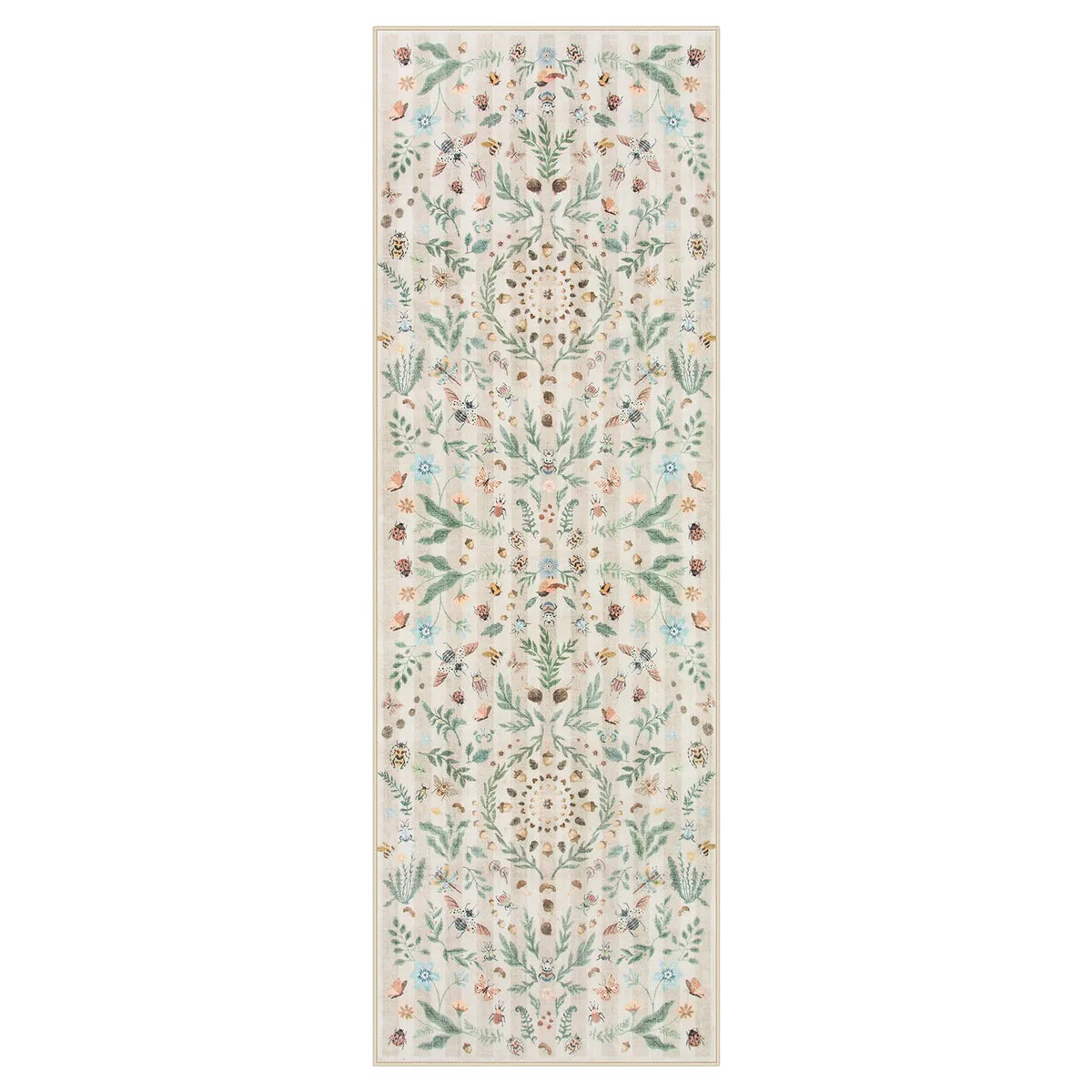Chloe Washable Boho Insect Botanical Floral Beige Runner Rug Area Rugs Lahome
