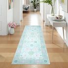 Cachet Washable Boho Oushak Floral Teal Rug Rugs Lahome 2' x 6'