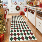 Celian Christmas Washable Diamond Checkered Red & Green Rug Runner Rugs Lahome 2' x 6'