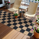 Colette Washable Checkered Easy Jute Black Indoor/Outdoor Rug Easy Jute Area Rug Lahome