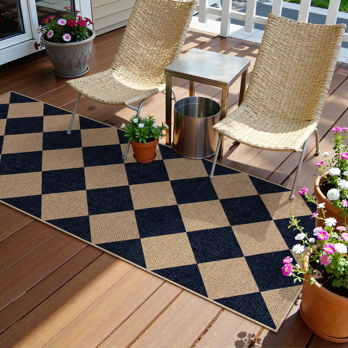 Coline Washable Geometric Checkered Easy Jute Dark Brown Indoor/Outdoor Rug Easy Jute Area Rug Lahome