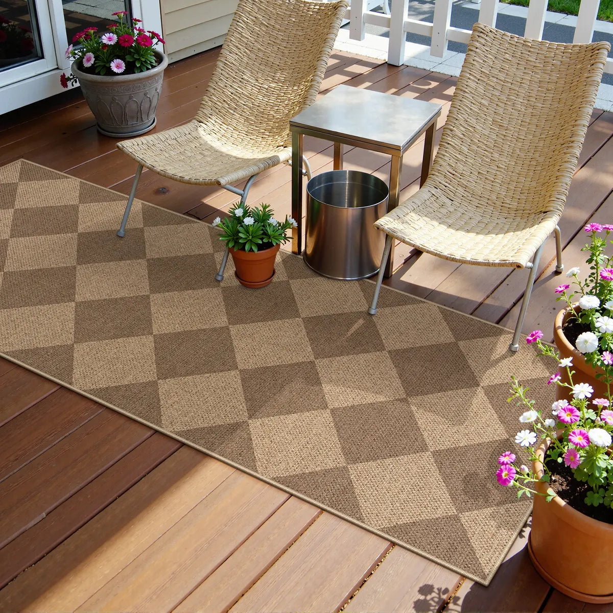 Coline Washable Geometric Checkered Easy Jute Khaki Indoor/Outdoor Rug Easy Jute Area Rug Lahome