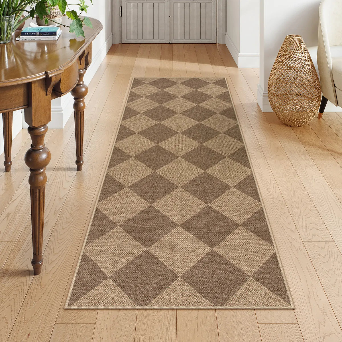 Coline Washable Geometric Checkered Easy Jute Khaki Indoor/Outdoor Rug Easy Jute Area Rug Lahome 2' x 6'