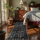 Elise Washable Ultra-thin Transitional Vintage Floral Moroccan Trellis Black Rug Area Rugs Lahome