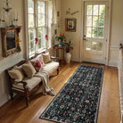 Elise Washable Ultra-thin Transitional Vintage Floral Moroccan Trellis Black Rug Area Rugs Lahome