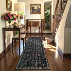 Elise Washable Ultra-thin Transitional Vintage Floral Moroccan Trellis Black Rug Area Rugs Lahome 2' x 6'