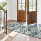 Elise Washable Ultra-thin Transitional Vintage Floral Moroccan Trellis Blue Rug Area Rugs Lahome