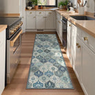 Elise Washable Ultra-thin Transitional Vintage Floral Moroccan Trellis Blue Rug Area Rugs Lahome