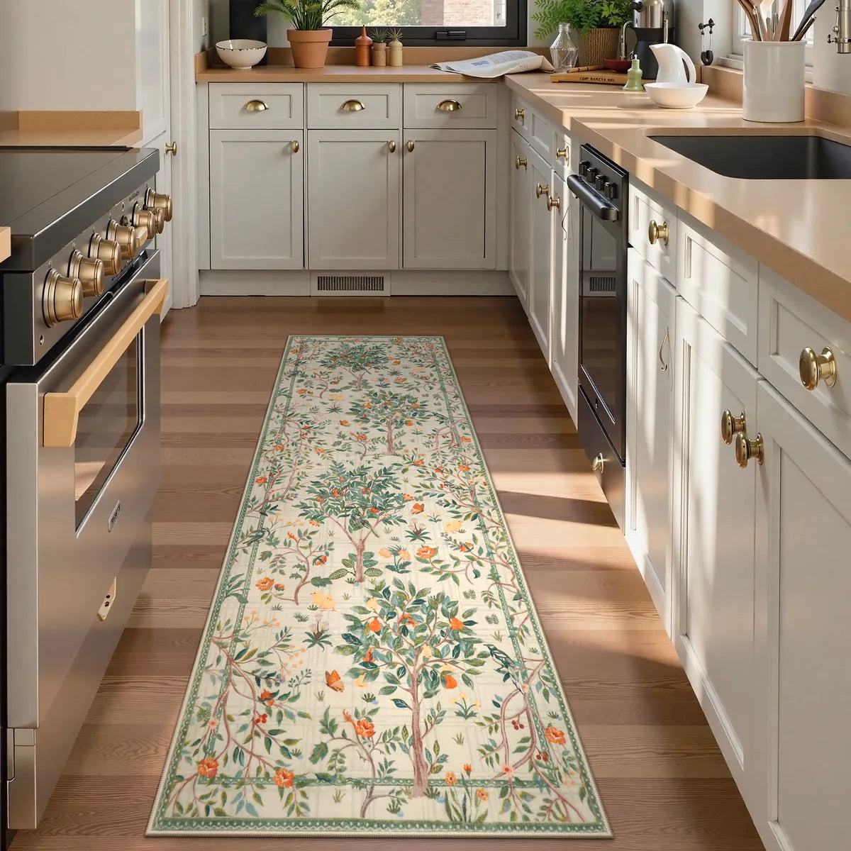 Elowen Washable Boho Forest Botanical Green Rug Rugs Lahome 2' x 6'
